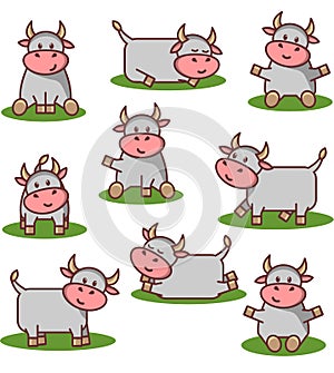 Set of cute cartoon bulls