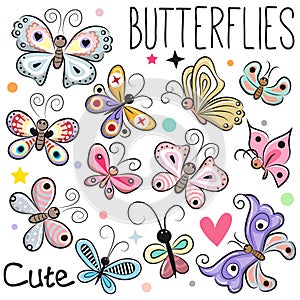 Set of Cute cartoon Butterflies