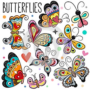 Set of Cute cartoon Butterflies