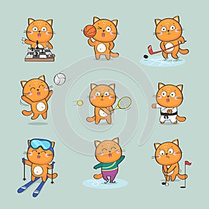 Cute cat character doing different sports photo