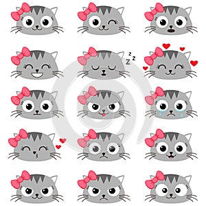 Set of cute cartoon cat emotions