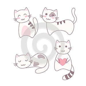 set of cute cartoon cats character different poses