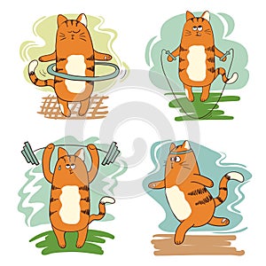 Set of cute cartoon cats involved in sport