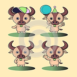 Set of cute cartoon character buffalo vector design