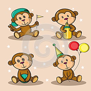 Set of cute cartoon character monkey vector design