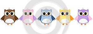 Set of cute cartoon characters of owls on a white background.Elements for design.Vector illustration