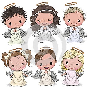 Cute Cartoon Christmas angels isolated on white background