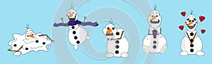 Set of Cute Cartoon Christmas snowmen characters. Vector