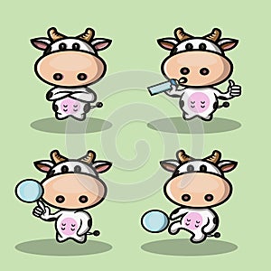 Set of cute cartoon cow