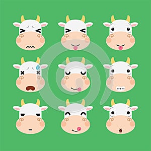 Set of cute cartoon cow emoji set isolated on white background.