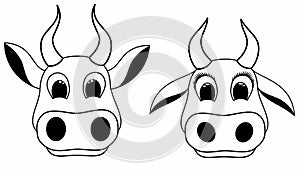 set cute cartoon cow face icon. Doodle style logo illustration