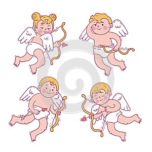 Set of cute cartoon cupids for Valentine`s day or wedding.