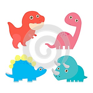 Set of Cute Cartoon Dinosaurs. Funny isolated characters on white background. vector illustration.