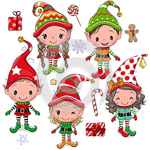 Set of Cute cartoon Elves boys and girls