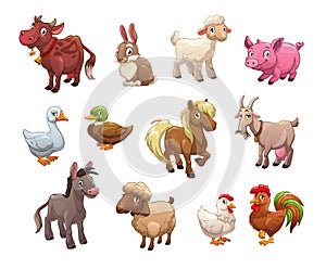 Set of cute cartoon farm animals.