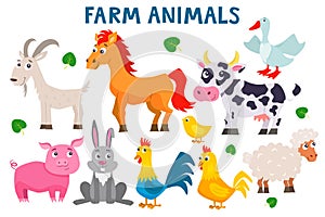 Set of cute cartoon farm animals