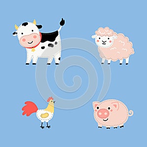 Set of cute cartoon farm animals
