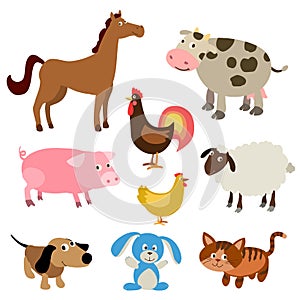 Set of cute cartoon farm animals