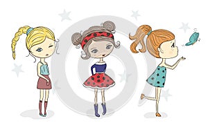 Set of cute cartoon fashion girls.