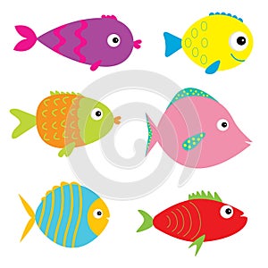 Set of cute cartoon fishes. Isolated.