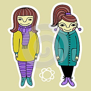 Set of cute cartoon girls. Colorful vector illustration.