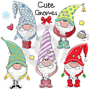 Set of Cute Cartoon Gnomes