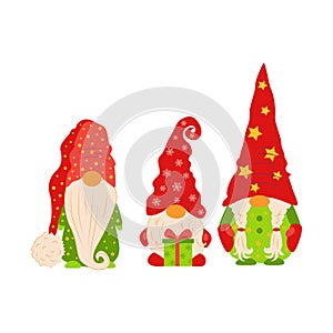 Set of Cute Cartoon Gnomes isolated on a white background.