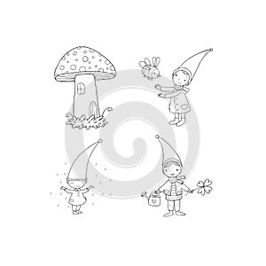 Set of cute cartoon gnomes. Vector illustration.