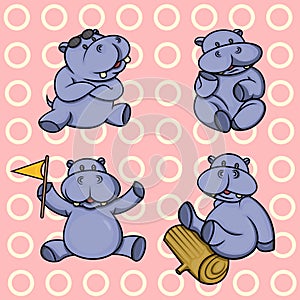 Set of cute cartoon hippopotamus