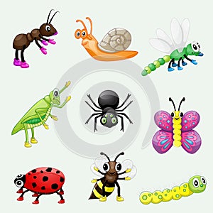 Set of cute cartoon insects