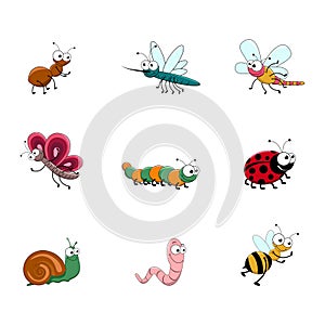 Set of cute cartoon insects