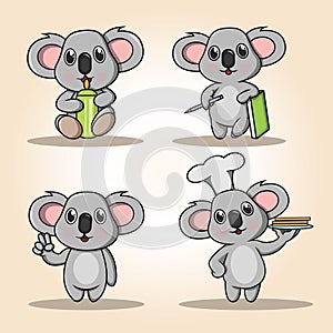 Set of cute cartoon koala