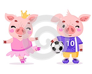 Set of cute cartoon pigs