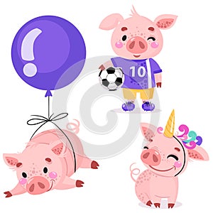 Set of cute cartoon pigs