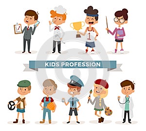 Set of cute cartoon professions kids