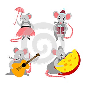 Set of cute cartoon rats