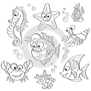 Set of cute cartoon sea animals