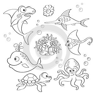 Set of cute cartoon sea animals