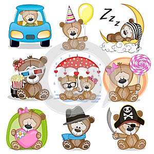 Set of Cute Cartoon Teddy Bear