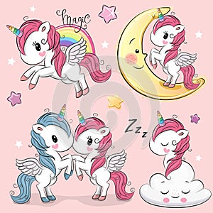 Set of Cute Cartoon Unicorns