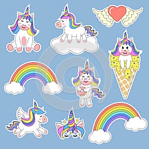 Set of Cute Cartoon Unicorns.