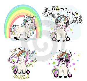 Set of Cute Cartoon Unicorns isolated