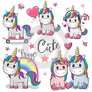 Set of Cute Cartoon Unicorns photo