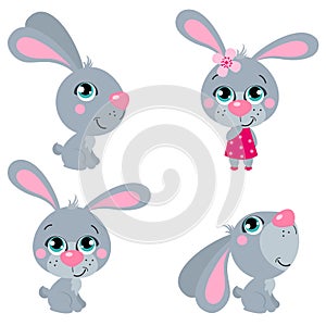 Set of cute cartoons Easter rabbits. Suitable for Easter design.