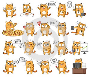 Set of cute cat character with different emotions