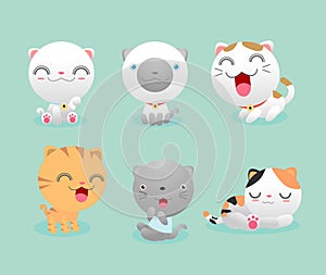 Set Cute Cat, Set of cute cartoon kitties, Set of cute kitten,Vector Illustration Cartoon photo