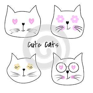 Set cute cats cartoon vector illustration.