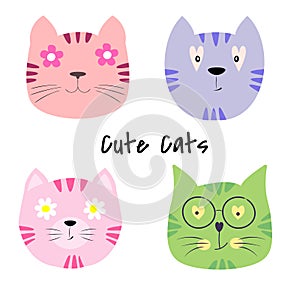 Set cute cats cartoon vector illustration.