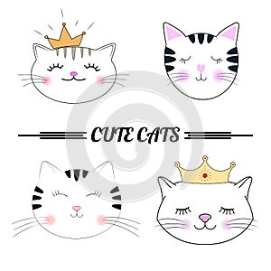 Set cute cats cartoon vector illustration.