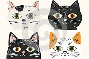 Set of cute cats with different eyes